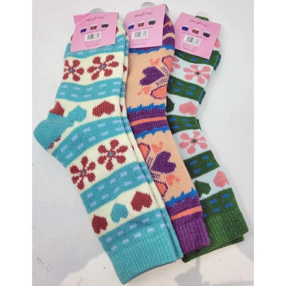 3 Pairs x Women' Fashion Thick Crew Warm Socks * 9-11 Love Theme